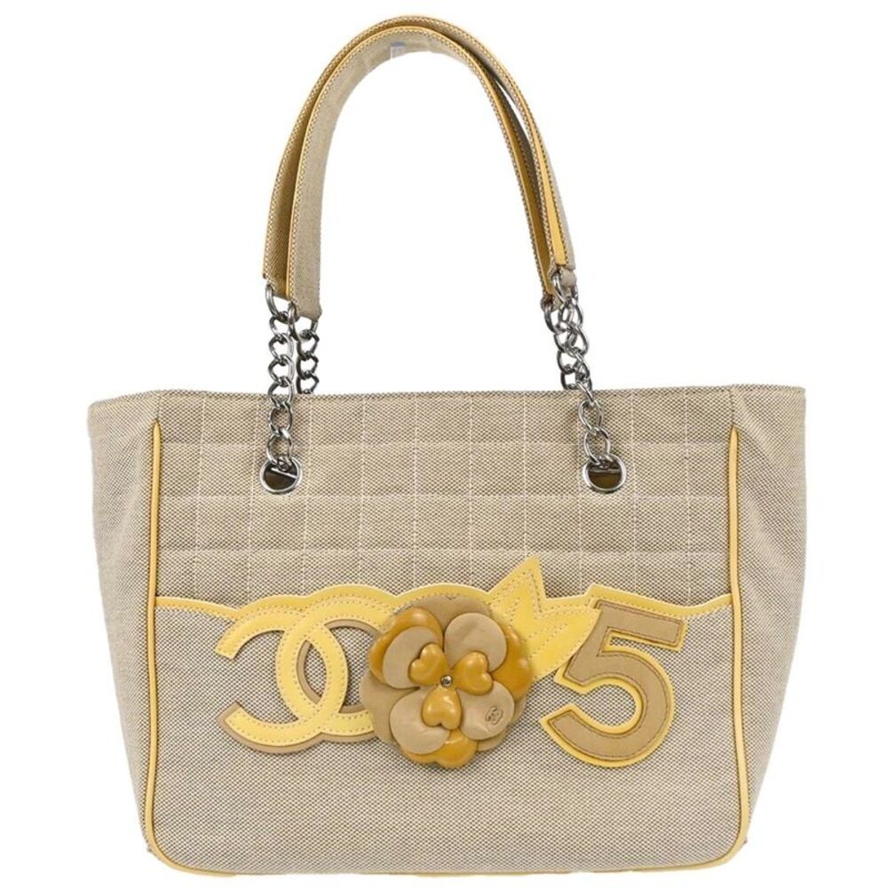 Chanel Camellia No.5 Chocolate Bar Canvas Black Canvas Tote Bag Bag